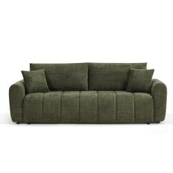 Canapé droit convertible JONEA 3 places tissu texturé vert