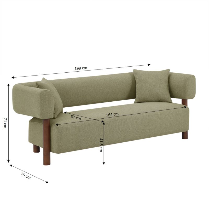 Canapé droit fixe BRAZZA 3 places tissu kaki