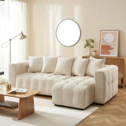 Canapé d'angle convertible et réversible LEVIA 4 places tissu beige