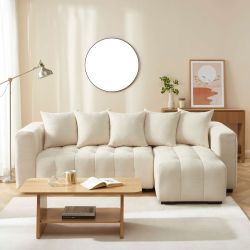 Canapé d'angle convertible et réversible LEVIA 4 places tissu beige