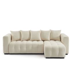 Canapé d'angle convertible et réversible LEVIA 4 places tissu beige