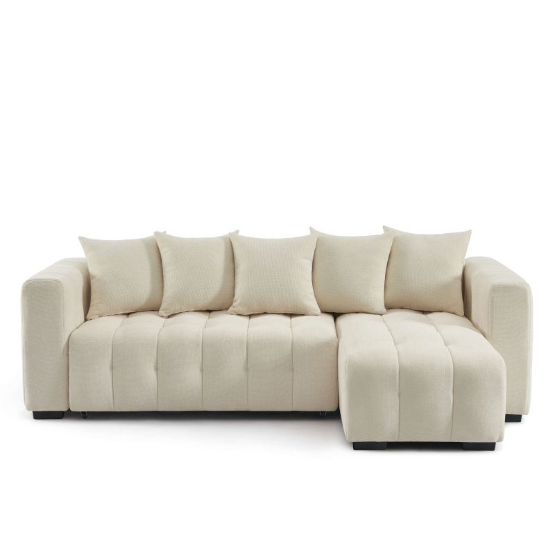 Canapé d'angle convertible et réversible LEVIA 4 places tissu beige