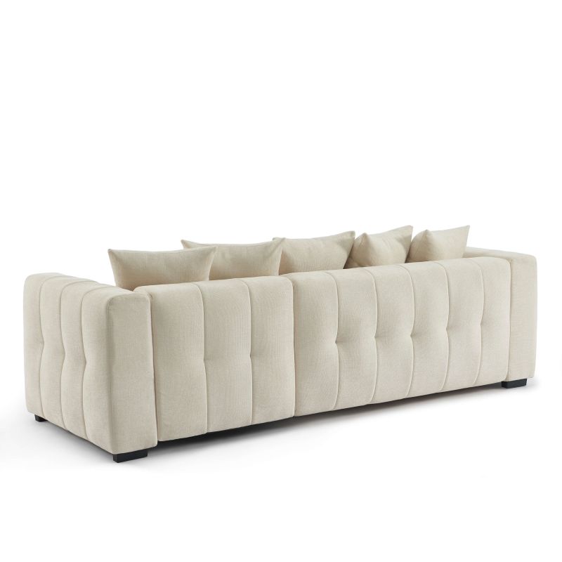 Canapé d'angle convertible et réversible LEVIA 4 places tissu beige