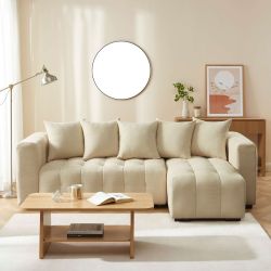 Canapé d'angle convertible et réversible LEVIA 4 places tissu taupe