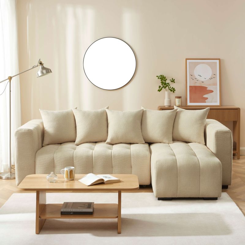 Canapé d'angle convertible et réversible LEVIA 4 places tissu taupe