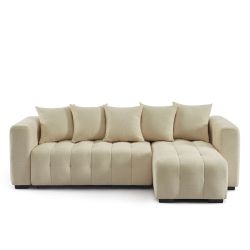 Canapé d'angle convertible et réversible LEVIA 4 places tissu taupe