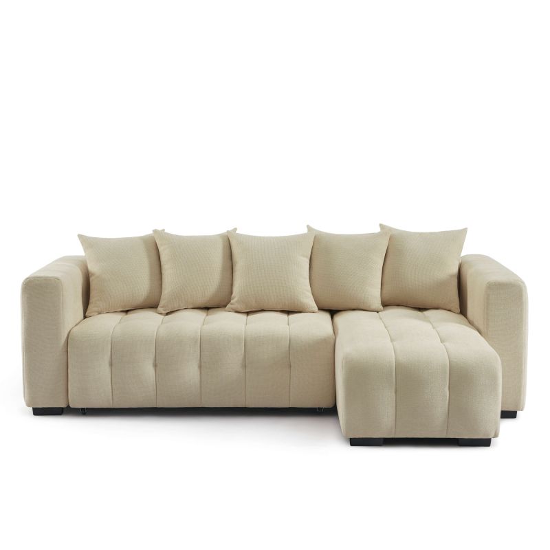 Canapé d'angle convertible et réversible LEVIA 4 places tissu taupe