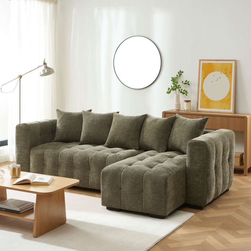 Canapé d'angle convertible et réversible LEVIA 4 places tissu vert