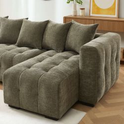 Canapé d'angle convertible et réversible LEVIA 4 places tissu vert