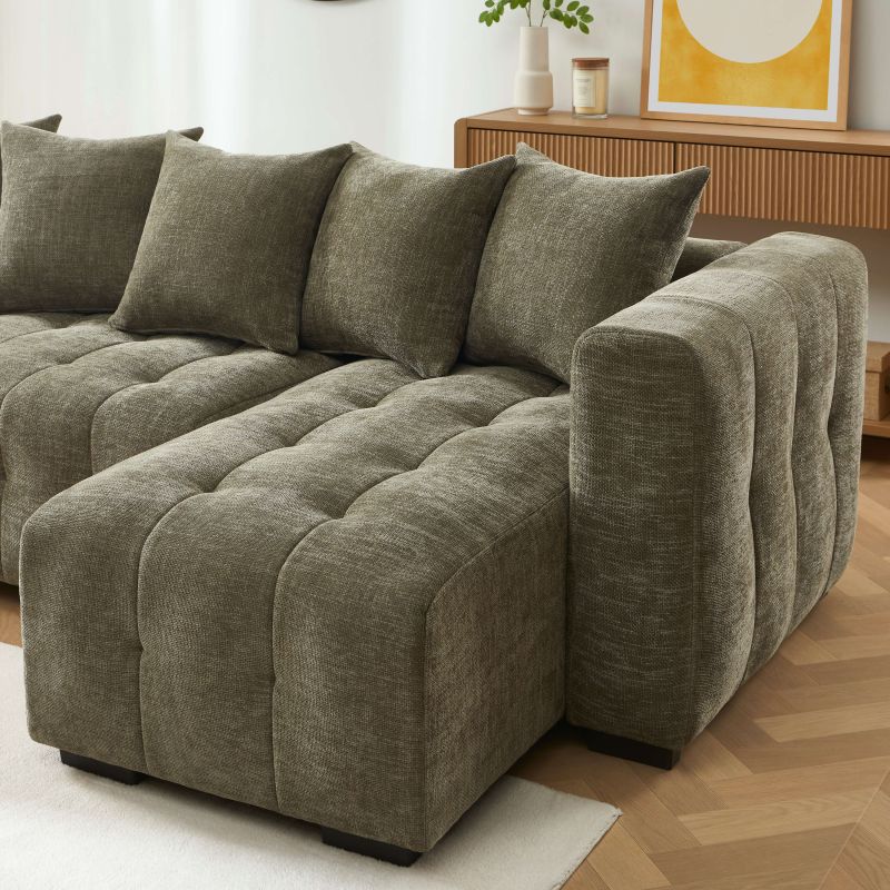 Canapé d'angle convertible et réversible LEVIA 4 places tissu vert