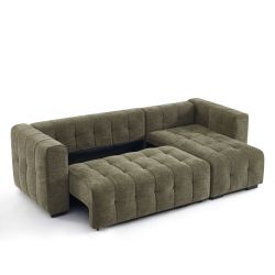 Canapé d'angle convertible et réversible LEVIA 4 places tissu vert