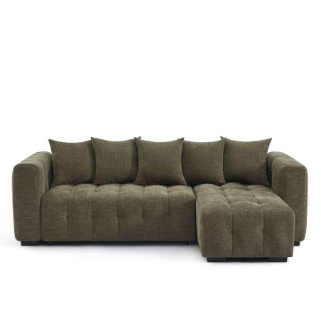 Canapé d'angle convertible et réversible LEVIA 4 places tissu vert