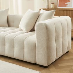 Canapé droit convertible LEVIA 3 places tissu beige