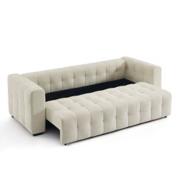 Canapé droit convertible LEVIA 3 places tissu beige