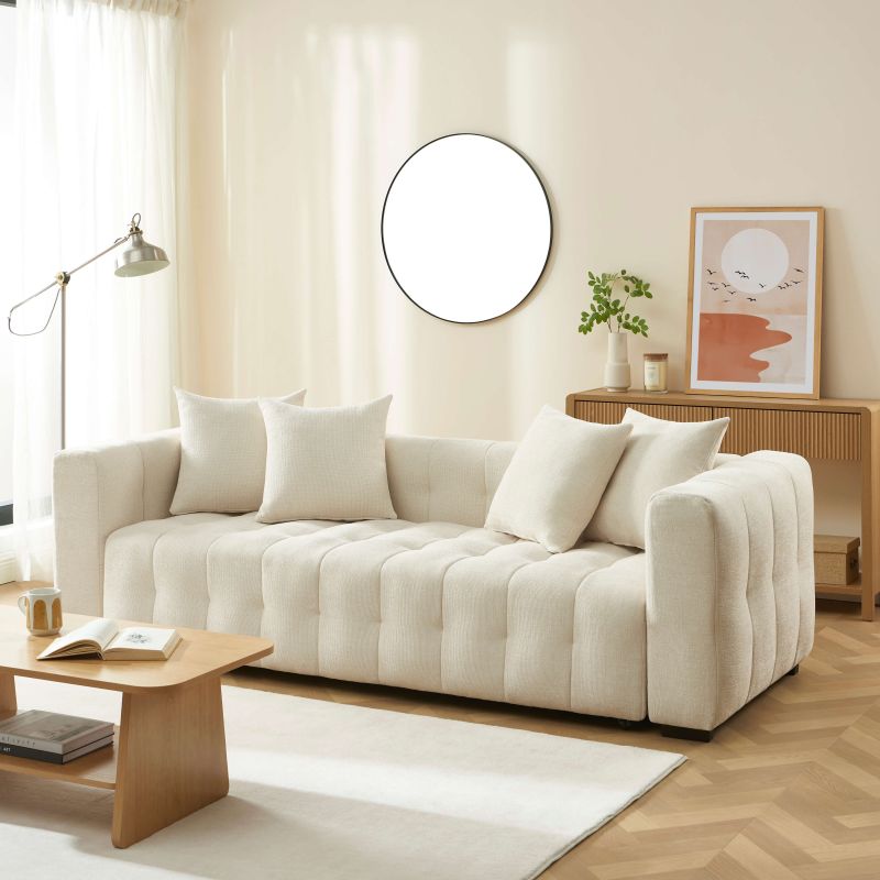 Canapé droit convertible LEVIA 3 places tissu beige