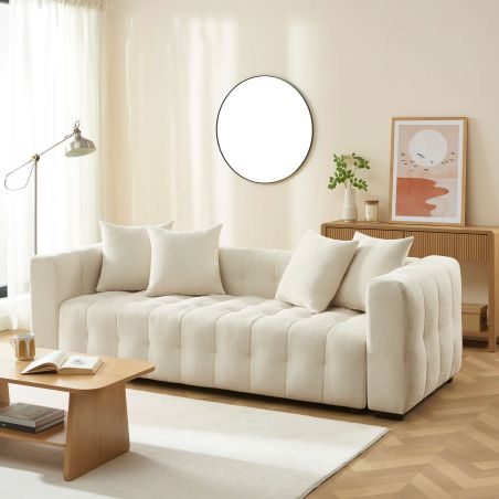 Canapé droit convertible LEVIA 3 places tissu beige