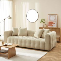 Canapé droit convertible LEVIA 3 places tissu taupe