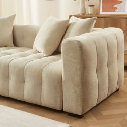 Canapé droit convertible LEVIA 3 places tissu taupe