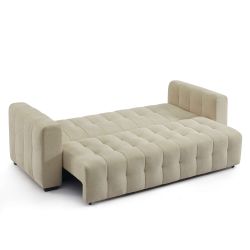 Canapé droit convertible LEVIA 3 places tissu taupe