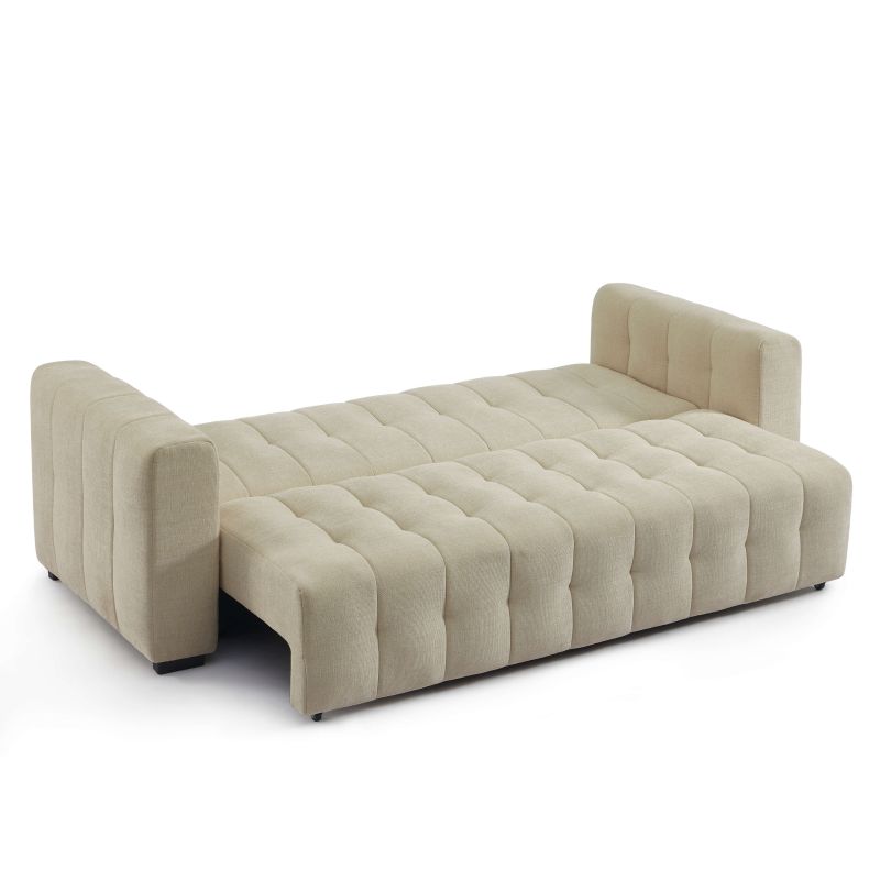 Canapé droit convertible LEVIA 3 places tissu taupe