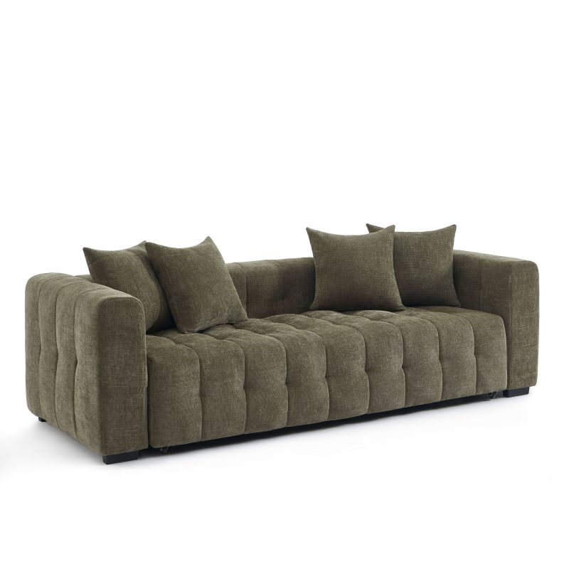 Canapé droit convertible LEVIA 3 places tissu vert