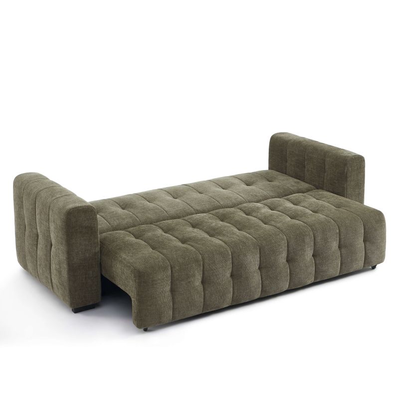 Canapé droit convertible LEVIA 3 places tissu vert