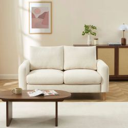 Canapé droit fixe CALIBA 2 places tissu chenille beige