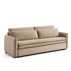 Canapé droit convertible CIBOLA 3 places velours côtelé taupe