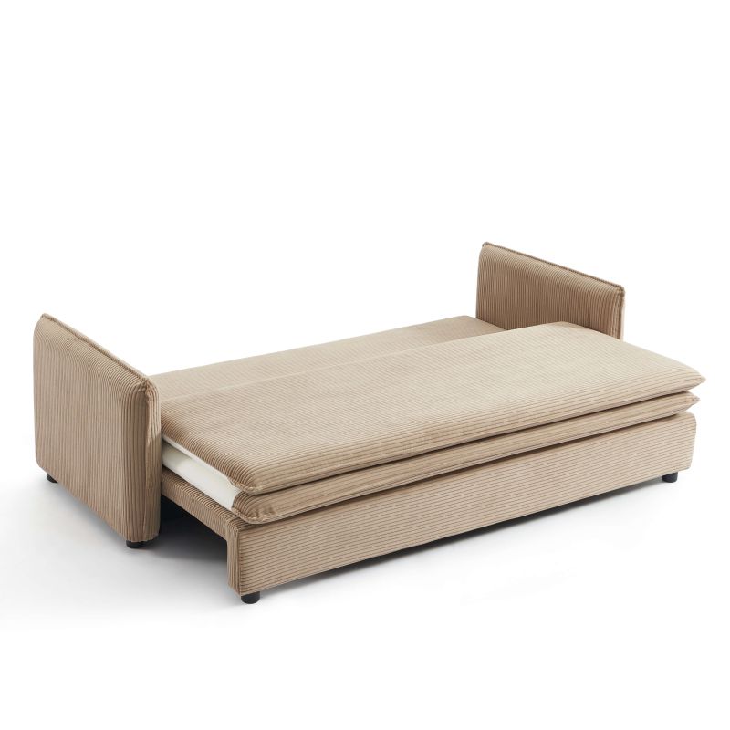 Canapé droit convertible CIBOLA 3 places velours côtelé taupe