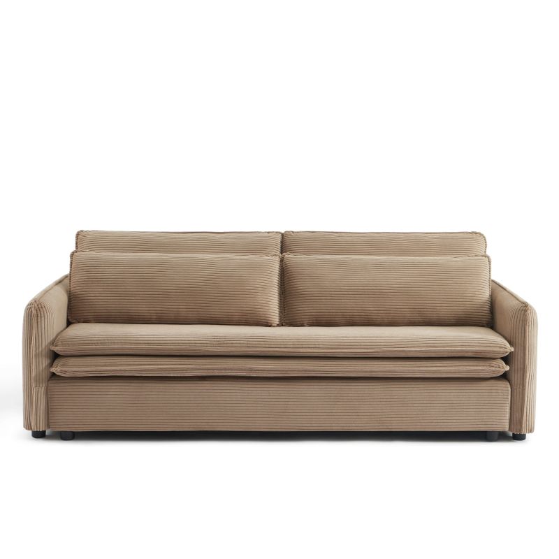 Canapé droit convertible CIBOLA 3 places velours côtelé taupe