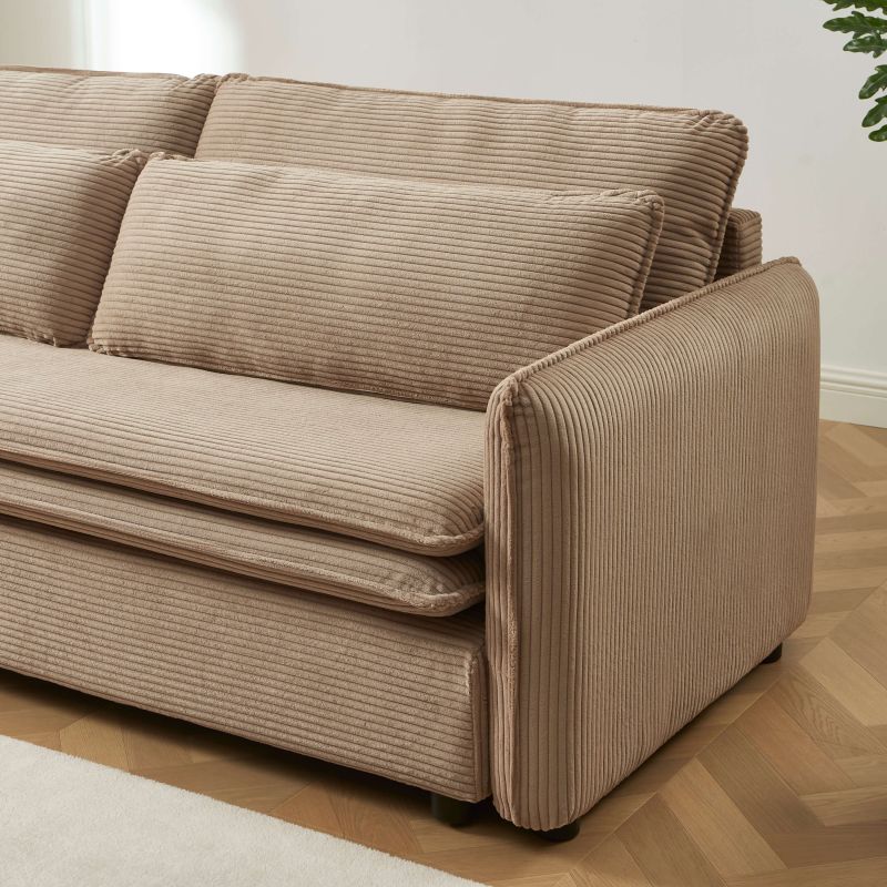 Canapé droit convertible CIBOLA 3 places velours côtelé taupe