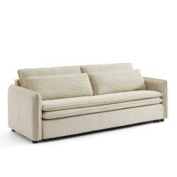 Canapé droit convertible CIBOLA 3 places velours côtelé beige