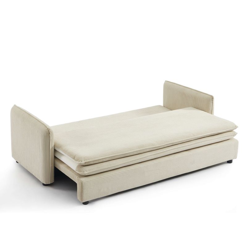 Canapé droit convertible CIBOLA 3 places velours côtelé beige