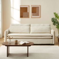 Canapé droit convertible CIBOLA 3 places velours côtelé beige