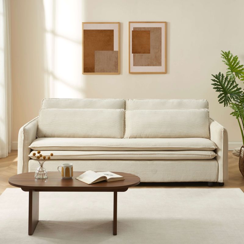 Canapé droit convertible CIBOLA 3 places velours côtelé beige