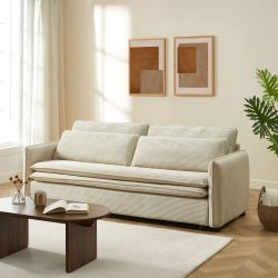 Canapé droit convertible CIBOLA 3 places velours côtelé beige