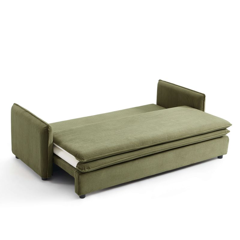 Canapé droit convertible CIBOLA 3 places velours côtelé vert