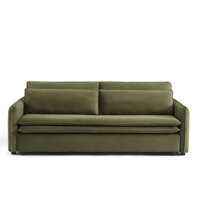 Canapé droit convertible CIBOLA 3 places velours côtelé vert