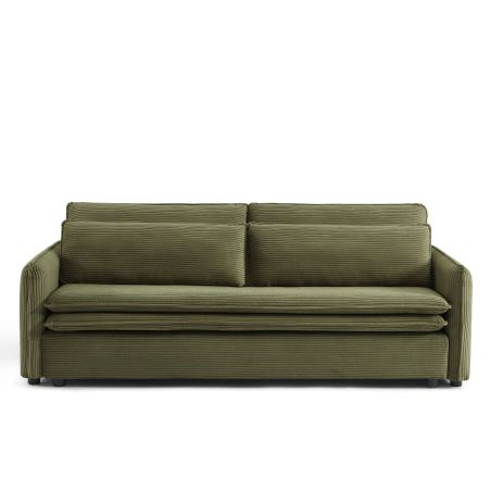 Canapé droit convertible CIBOLA 3 places velours côtelé vert