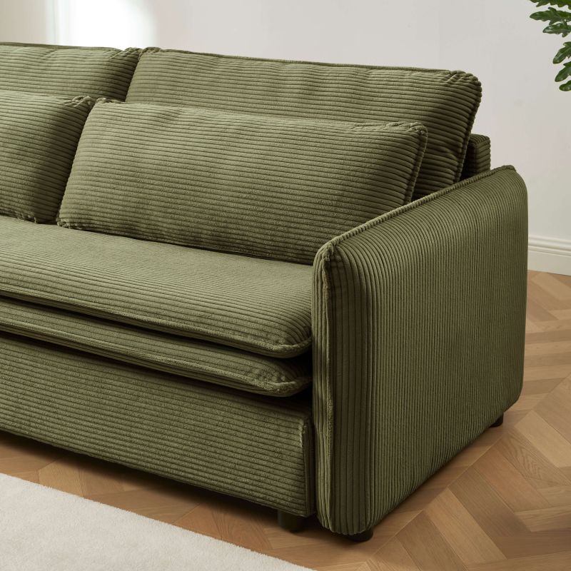 Canapé droit convertible CIBOLA 3 places velours côtelé vert