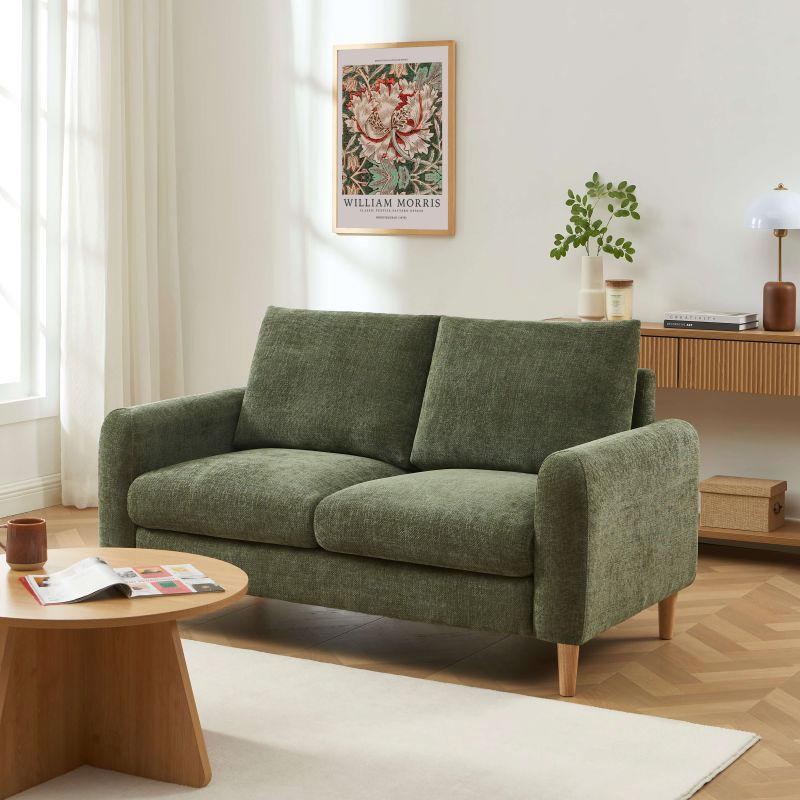 Canapé droit fixe CALIBA 2 places tissu chenille vert