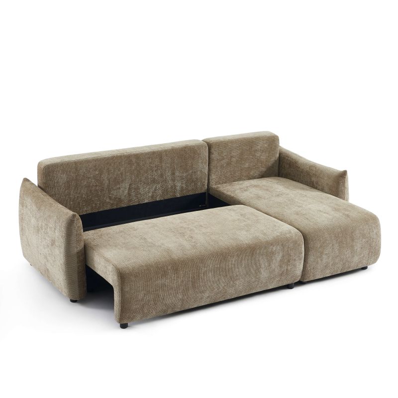 Canapé d'angle convertible et réversible NEMEA 4 places tissu chenille marron