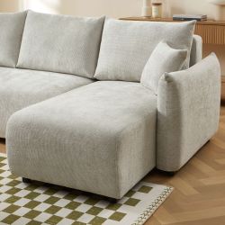 Canapé d'angle convertible et réversible NEMEA 4 places tissu chenille gris
