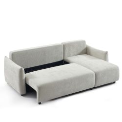 Canapé d'angle convertible et réversible NEMEA 4 places tissu chenille gris