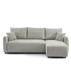 Canapé d'angle convertible et réversible NEMEA 4 places tissu chenille gris