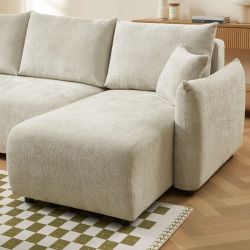 Canapé d'angle convertible et réversible NEMEA 4 places tissu chenille beige