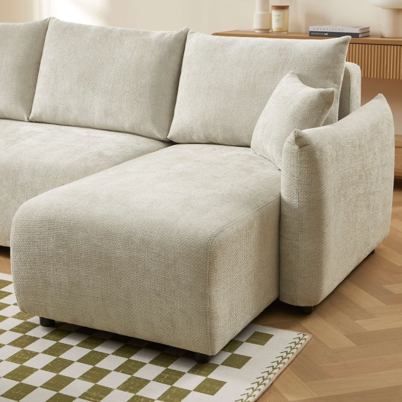 Canapé d'angle convertible et réversible NEMEA 4 places tissu chenille beige