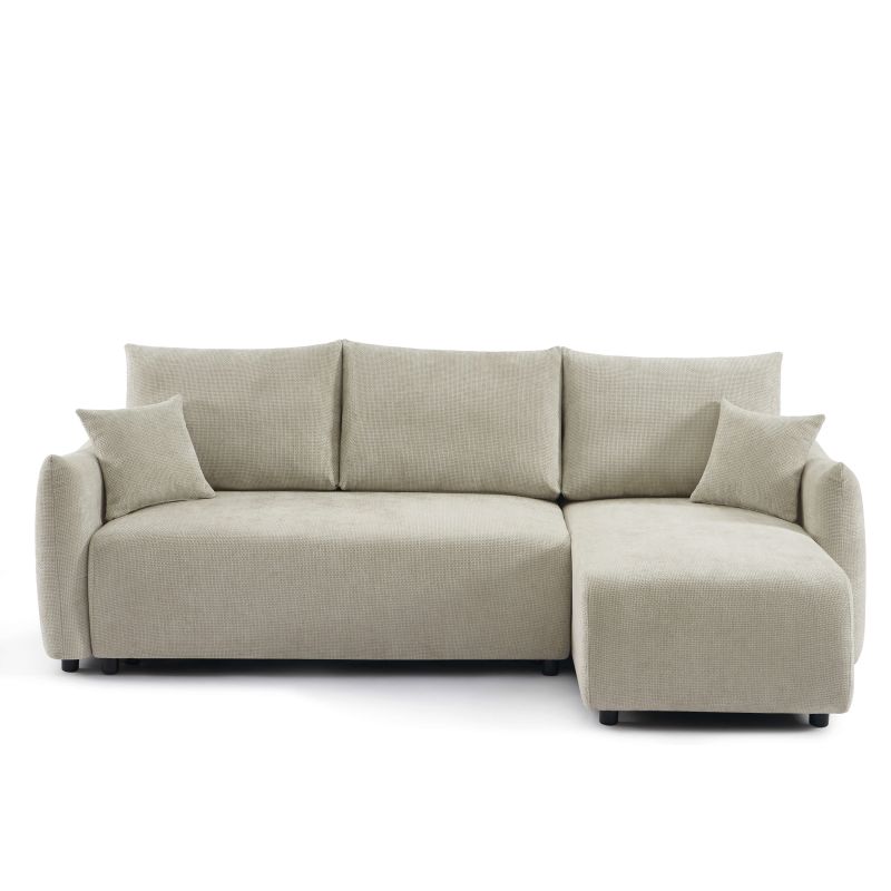 Canapé d'angle convertible et réversible NEMEA 4 places tissu chenille beige