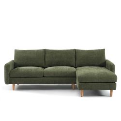Canapé d'angle réversible fixe CALIBA 4 places tissu chenille vert