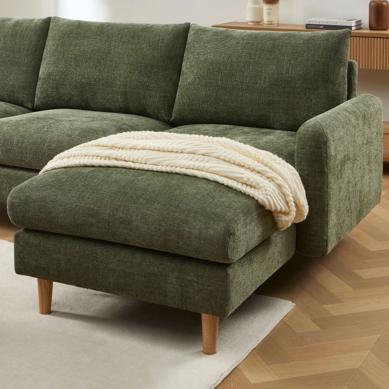 Canapé d'angle réversible fixe CALIBA 4 places tissu chenille vert